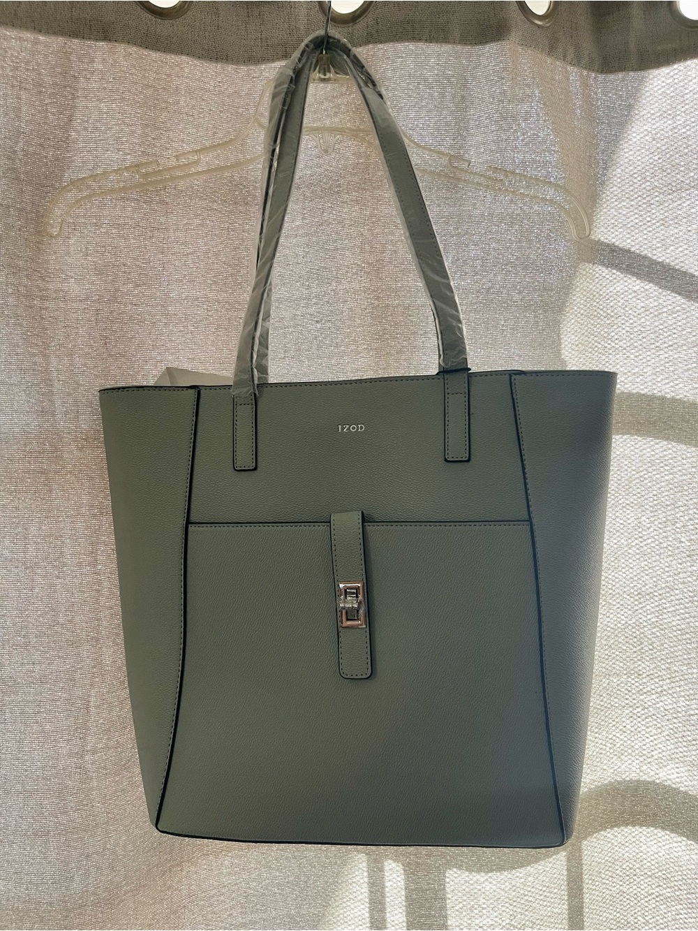 Izod Olive Green Structured Tote with Front Pocket
